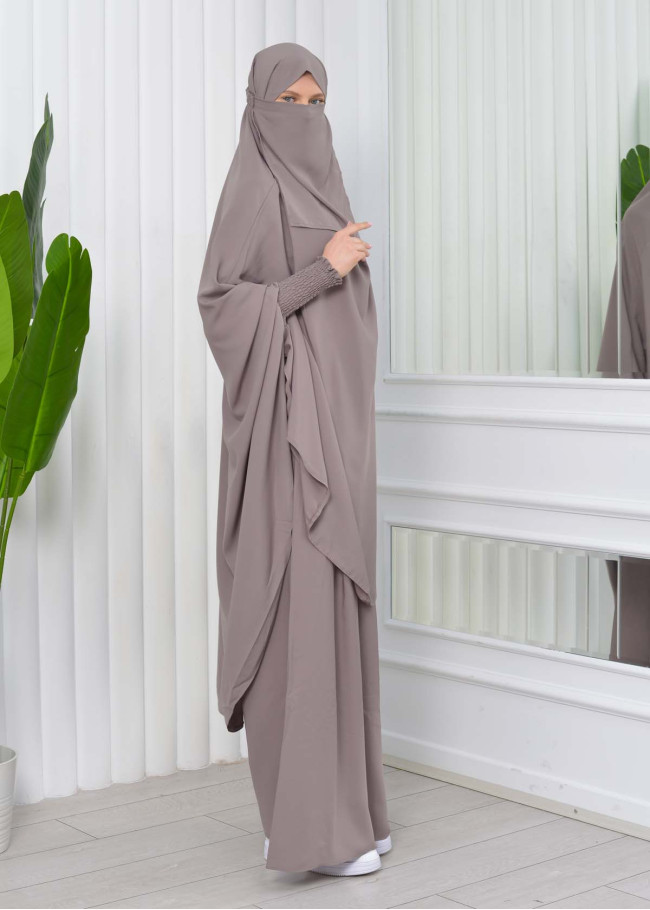 Muslim Dresses For Women ,Abayas Prayer Islamic Clothes Long dress Hijab Bonnet 2Pieces Sleeve Hijab Sheet 822 - light brown