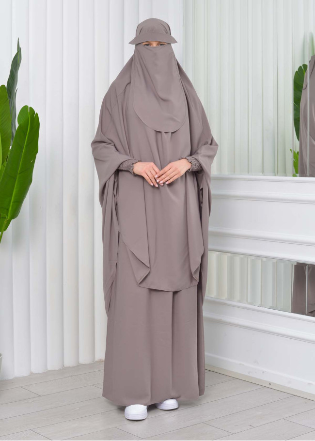 Muslim Dresses For Women ,Abayas Prayer Islamic Clothes Long dress Hijab Bonnet 2Pieces Sleeve Hijab Sheet 822 - light brown
