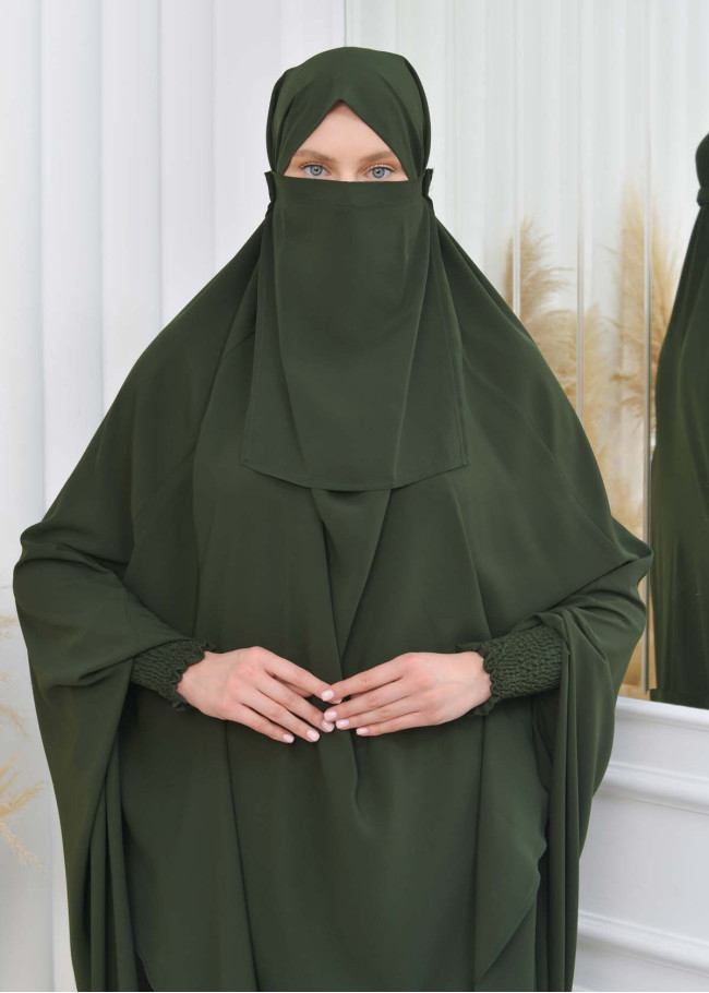 Muslim Dresses For Women ,Abayas Prayer Islamic Clothes Long dress Hijab Bonnet 2Pieces Sleeve Hijab Sheet 822 Haki