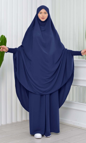 سدال شرعي قطعتين قماش المدينة بكبيشون مدمج وأكمام زم (شرشف , جلباب شرعي) 822 - كحلي