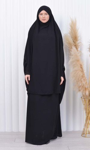 سدال شرعي قطعتين قماش المدينة أكمام ليكرا (شرشف , جلباب شرعي) 822 - اسود