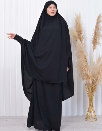 سدال شرعي قطعتين قماش المدينة أكمام ليكرا (شرشف , جلباب شرعي) 822 - اسود