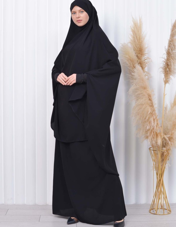 سدال شرعي قطعتين قماش المدينة أكمام ليكرا (شرشف , جلباب شرعي) 822 Siyah