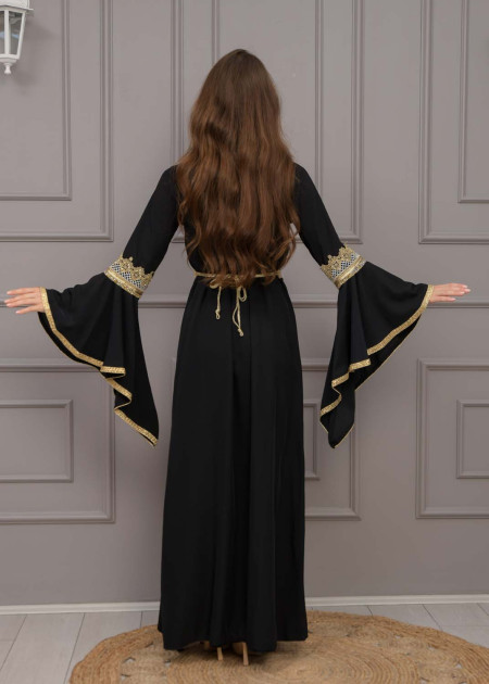 black and gold embroidered dress Arabian Djellaba Maxi Embroidered Dress