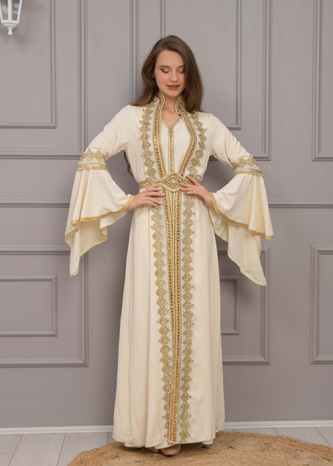 قفطان مغربي قطعتين كلفة ذهبي 4117 - سكري