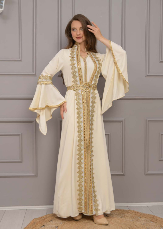 قفطان مغربي قطعتين كلفة ذهبي 4117 - سكري