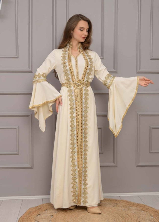 قفطان مغربي قطعتين كلفة ذهبي 4117 - سكري