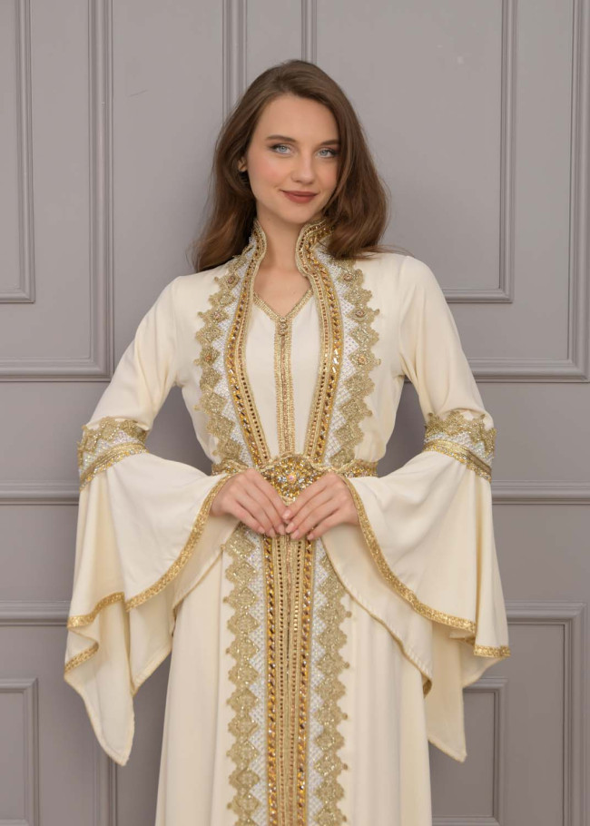 قفطان مغربي قطعتين كلفة ذهبي 4117 - سكري