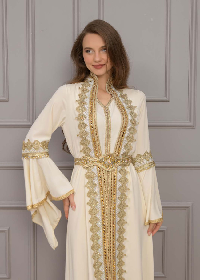 قفطان مغربي قطعتين كلفة ذهبي 4117 - سكري