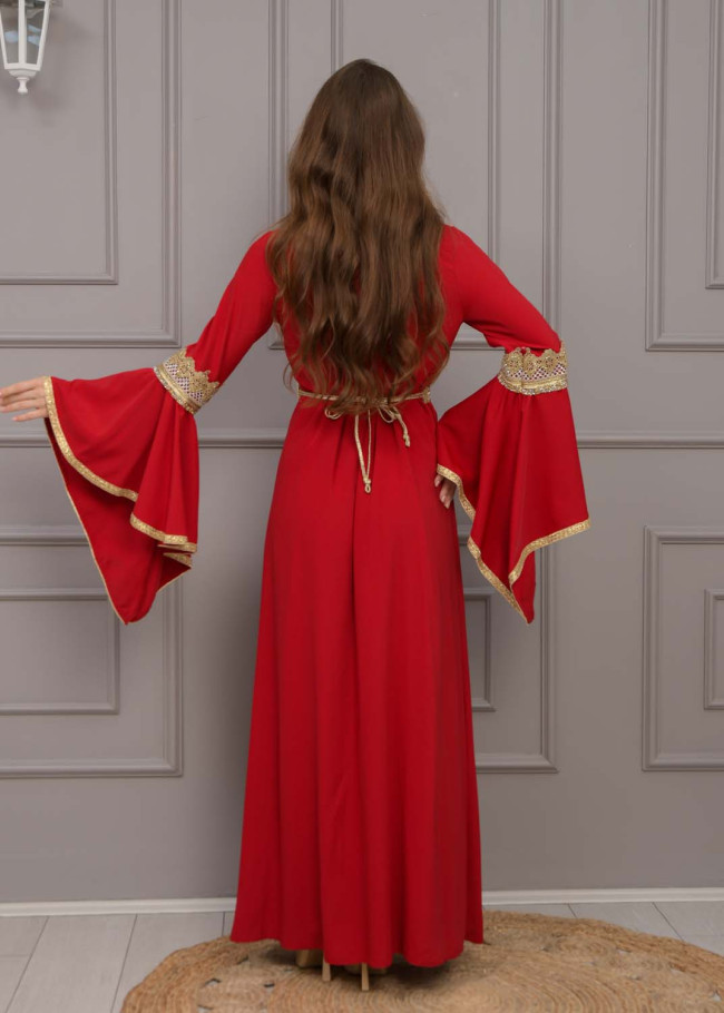 Altın işlemli  kaftan Abiye Elbise 4117 - Bordo