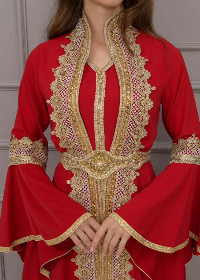 Altın işlemli  kaftan Abiye Elbise 4117 - Bordo