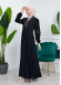 Waist Tunnel Zippered Embroidered Black Hijab Abaya 635 açık kahve