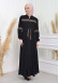 Waist Tunnel Zippered Black Hijab Abaya 620 Bej