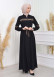 Waist Tunnel Zippered Black Hijab Abaya 620 Bej