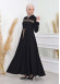 Waist Tunnel Zippered Black Hijab Abaya 620 Bej
