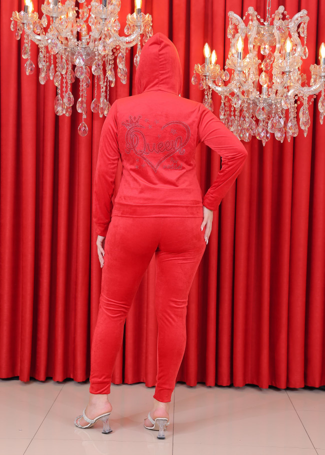 Royal Velvet Pajama Set in Plus Sizes - Code 1026 - red