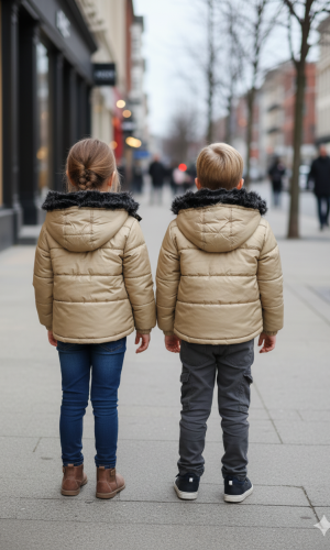 جاكيت نفخ ديكون للأطفال مبطن فرو 5146 - بيج