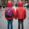 Mit Fell gefütterte Dacron-Pufferjacke für Kinder 5146 - Rot