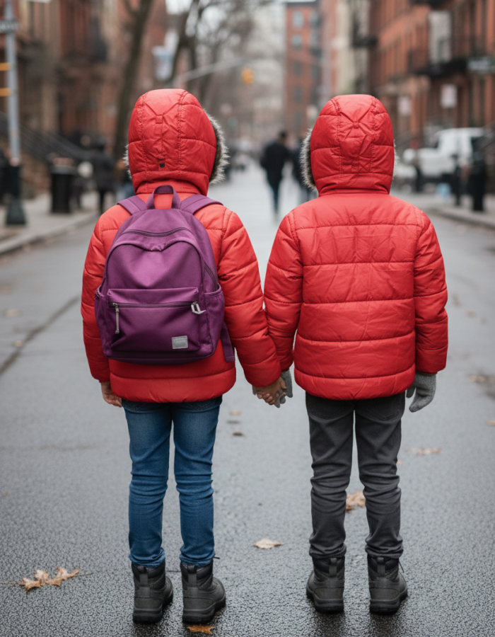 Mit Fell gefütterte Dacron-Pufferjacke für Kinder 5146 - Rot