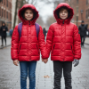 Mit Fell gefütterte Dacron-Pufferjacke für Kinder 5146 - Rot