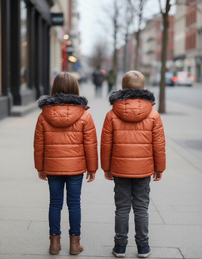 Mit Fell gefütterte Dacron-Pufferjacke für Kinder 5146 - Ziegelrot