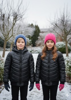 Gefütterte Pufferjacke mit durchgehendem Fleece-Futter für Kinder 5149 - Schwarz