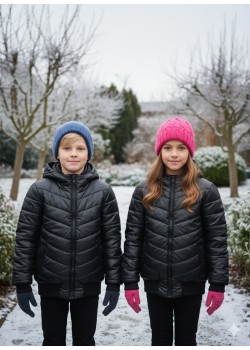 جاكيت نفخ مطري مبطن فرو للأطفال 5149  - اسود