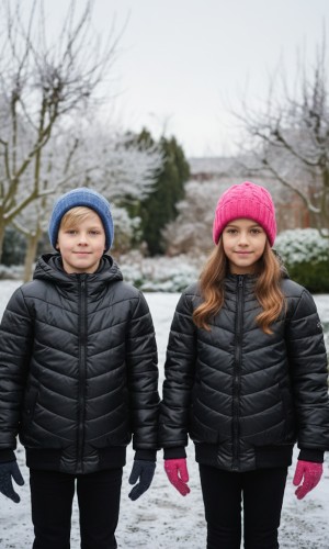 جاكيت نفخ مطري مبطن فرو للأطفال 5149  - اسود