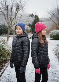 Gefütterte Pufferjacke mit durchgehendem Fleece-Futter für Kinder 5149 - Schwarz