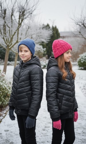 جاكيت نفخ مطري مبطن فرو للأطفال 5149  - اسود