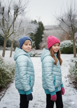 جاكيت نفخ مطري مبطن فرو للأطفال 5149 - عفني