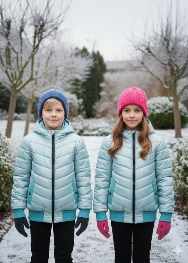 جاكيت نفخ مطري مبطن فرو للأطفال 5149 - عفني