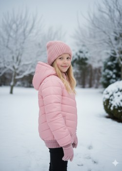 جاكيت نفخ مطري مبطن فرو للأطفال 5149 - زهر