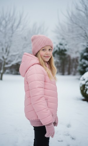 جاكيت نفخ مطري مبطن فرو للأطفال 5149 - زهر