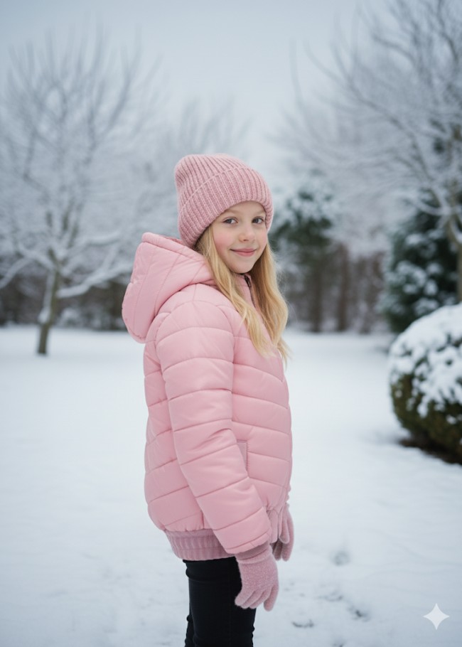 جاكيت نفخ مطري مبطن فرو للأطفال 5149 - زهر