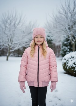 جاكيت نفخ مطري مبطن فرو للأطفال 5149 - زهر