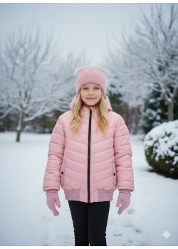 جاكيت نفخ مطري مبطن فرو للأطفال 5149 - زهر