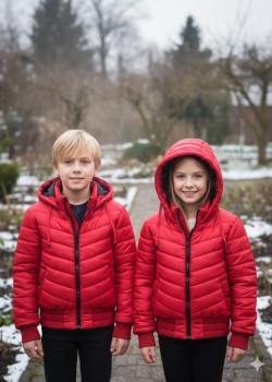 جاكيت نفخ مطري مبطن فرو للأطفال 5149 - احمر