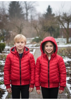 جاكيت نفخ مطري مبطن فرو للأطفال 5149 - احمر