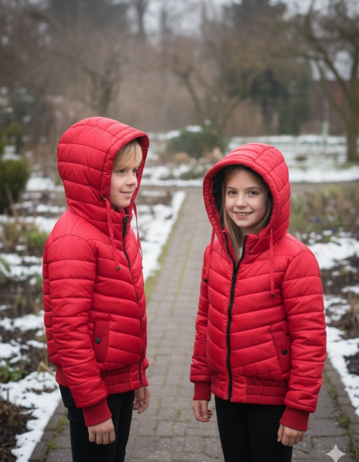 Gefütterte Pufferjacke mit durchgehendem Fleece-Futter für Kinder 5149 - Rot