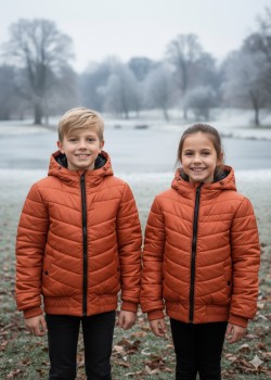 Gefütterte Pufferjacke mit durchgehendem Fleece-Futter für Kinder 5149 - Ziegelrot