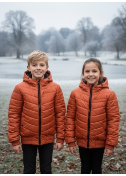 جاكيت نفخ مطري مبطن فرو للأطفال 5149 - قرميدي