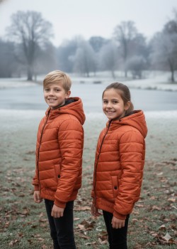 Gefütterte Pufferjacke mit durchgehendem Fleece-Futter für Kinder 5149 - Ziegelrot