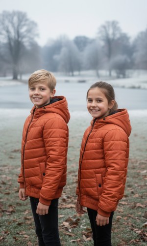 جاكيت نفخ مطري مبطن فرو للأطفال 5149 - قرميدي