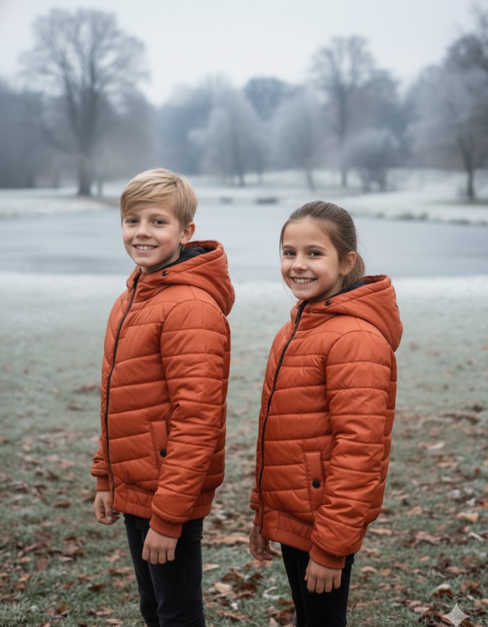 Gefütterte Pufferjacke mit durchgehendem Fleece-Futter für Kinder 5149 - Ziegelrot
