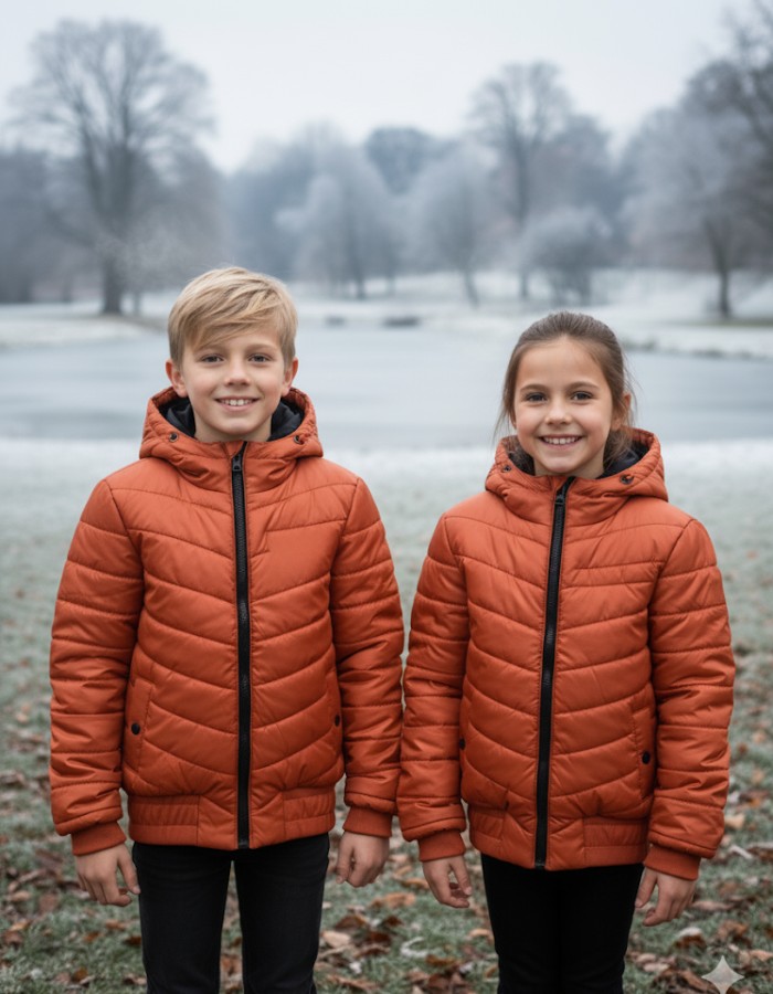 Gefütterte Pufferjacke mit durchgehendem Fleece-Futter für Kinder 5149 - Ziegelrot
