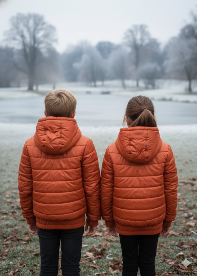 جاكيت نفخ مطري مبطن فرو للأطفال 5149 - قرميدي