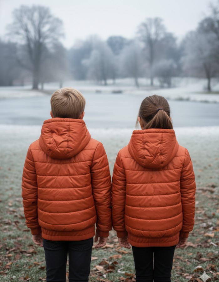Gefütterte Pufferjacke mit durchgehendem Fleece-Futter für Kinder 5149 - Ziegelrot