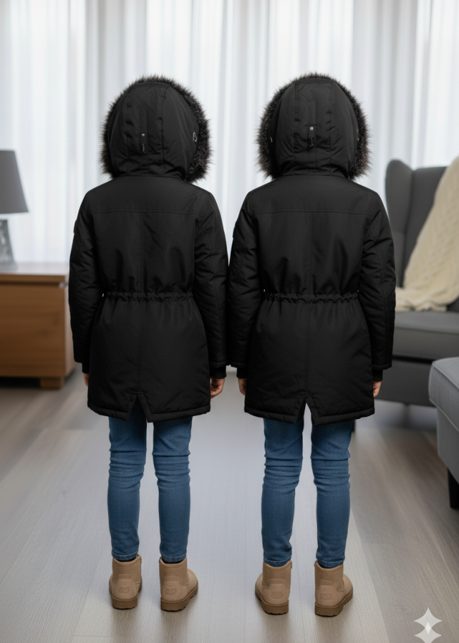 جاكيت كتان للأطفال مبطن فرو 5136 - اسود