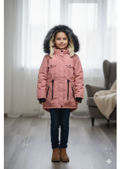 جاكيت كتان للأطفال مبطن فرو 5136 - زهر